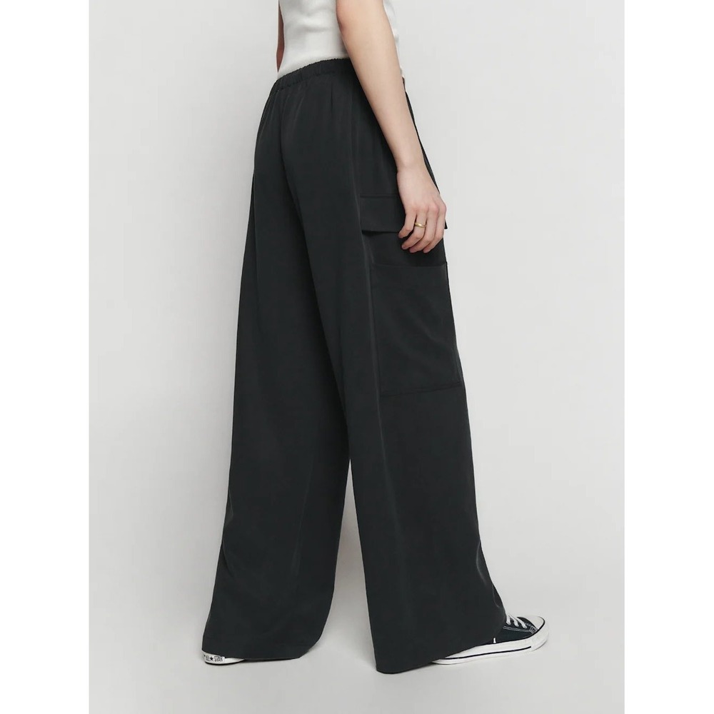 Reformation Ethan Twill Pants Black Wide Leg Cargo Drawstring Tencel Small - Picture 4 of 8
